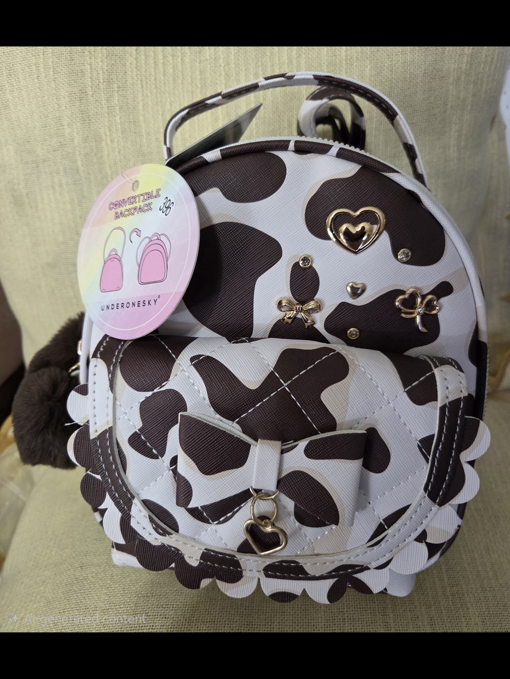 Under One Sky Kids' Brown & White Cow Print Mini Backpack